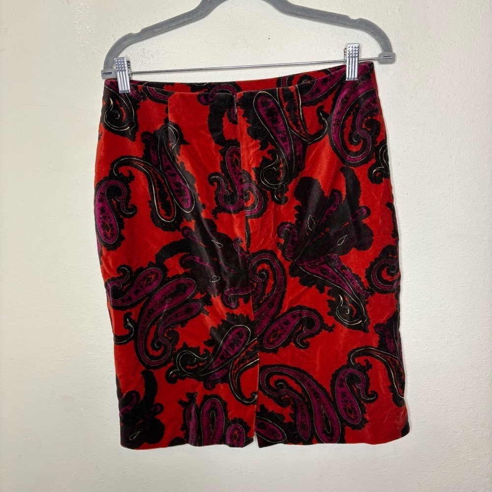 Talbots Orange Velvet Paisley Skirt Size 8 - Picture 6 of 7